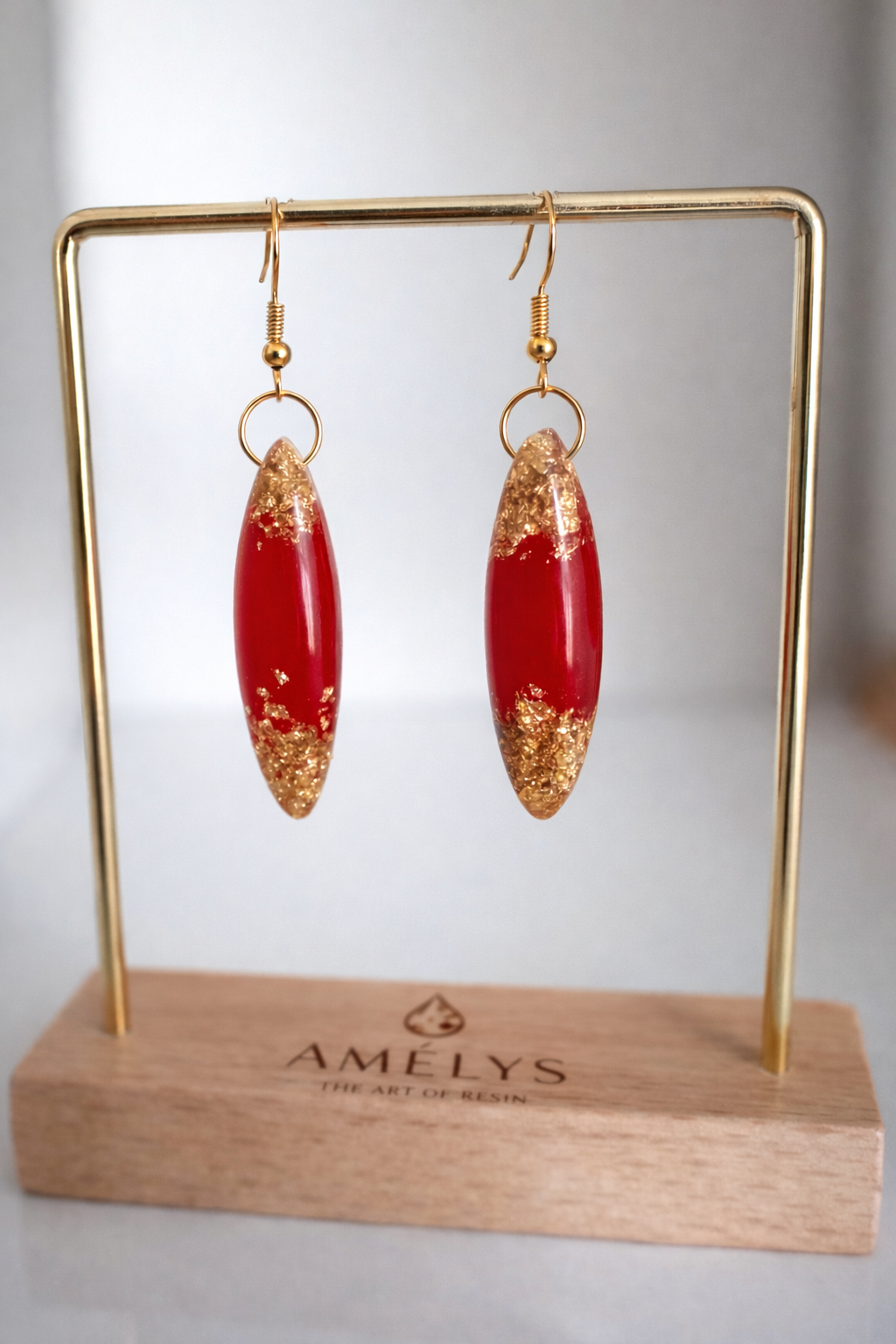 Boucles d'oreilles goutte effilée - rouge&or