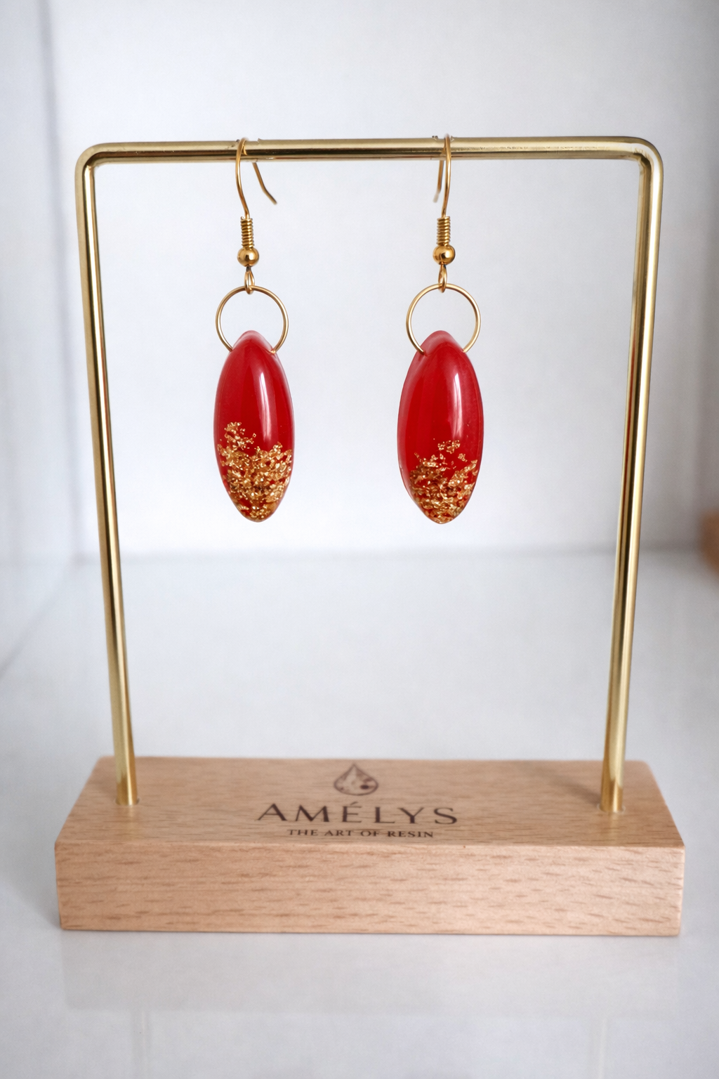 Boucles d'oreilles ovale - rouge&or