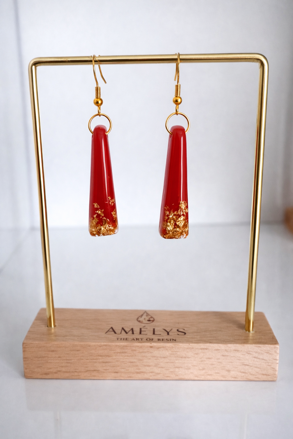 Boucles d'oreilles conique - rouge &or