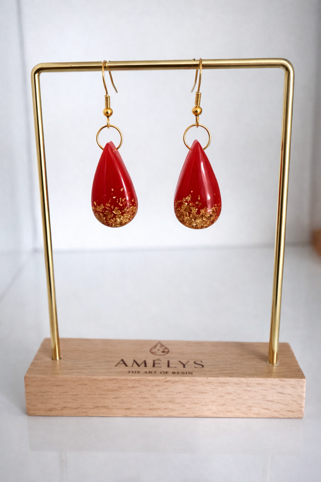 Boucles d'oreilles goutte - rouge&or