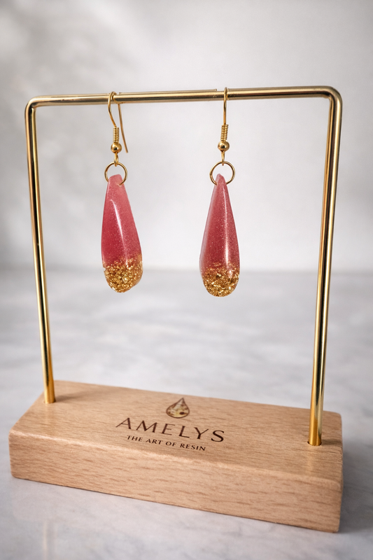 Boucles d'oreilles goutte - rose & d'or