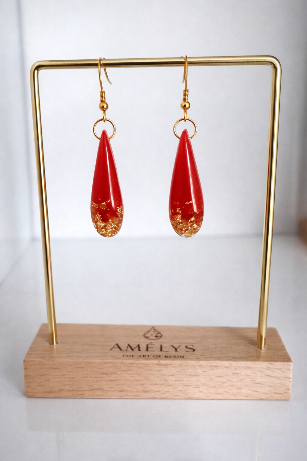 Boucles d'oreilles gouttes - rouge&or