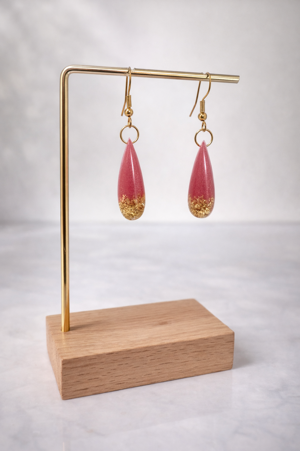 Boucles d'oreilles goutte - rose & or